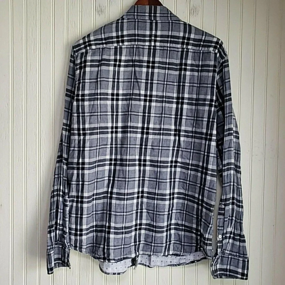 Banana Republic Shirt Mens Large Gray Plaid Long Sleeve Slim Fit Button-Up